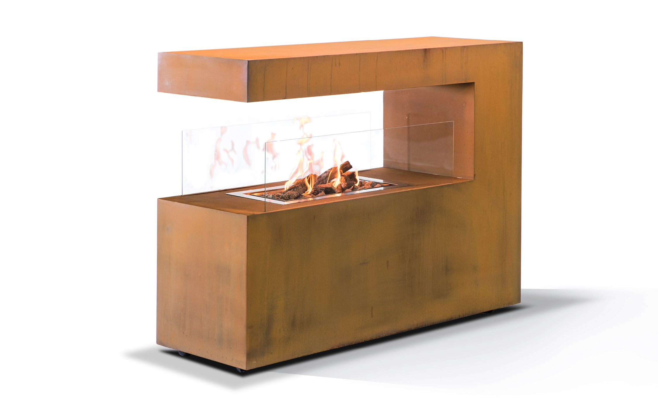 Electric fireplace NEMEA with 2 glass panels, open body
